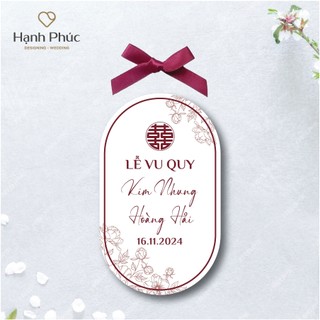 Tem dán hình bầu dục (chai bầu 330ml/500ml) + Nơ lụa/ Tag dán nắp