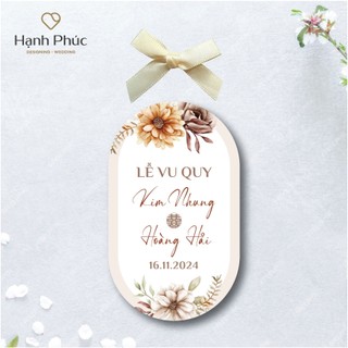 Tem dán hình bầu dục (chai bầu 330ml/500ml) + Nơ lụa/ Tag dán nắp