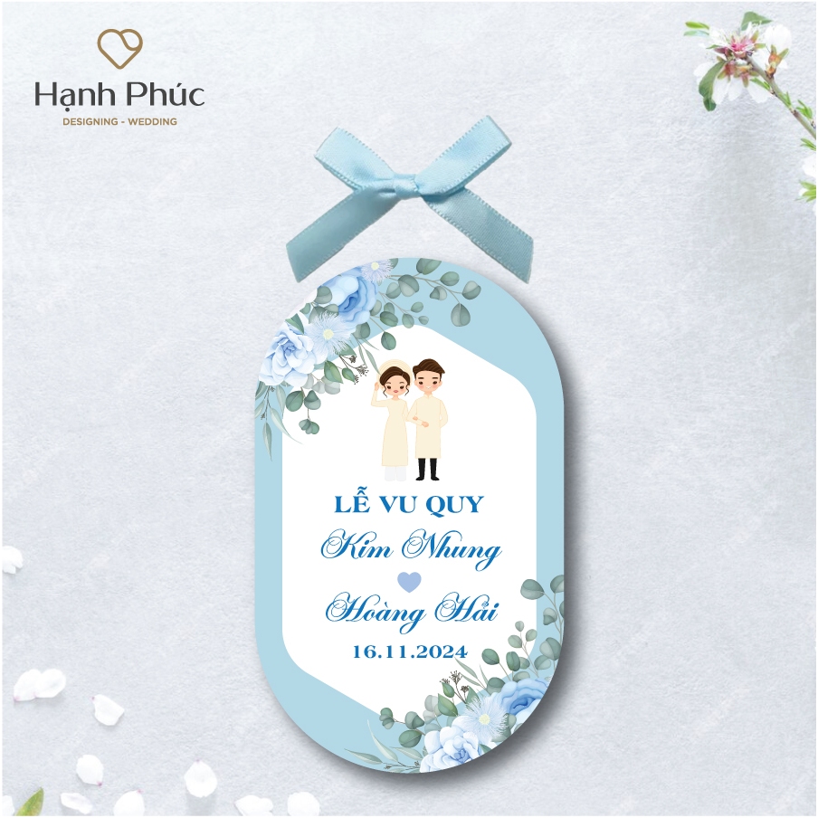 Tem dán hình bầu dục (chai bầu 330ml/500ml) + Nơ lụa/ Tag dán nắp