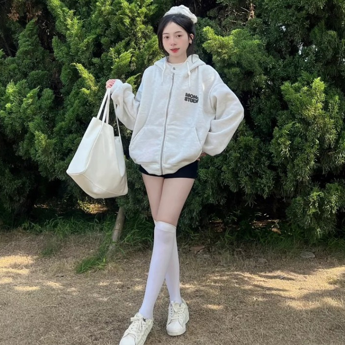 Áo khoác hoodie zip BOXY Mon Studio có nút bấm, dập nổi, in nổi ,có túi trong UNISEX NAM NỮ 2025 | BigBuy360 - bigbuy360.vn