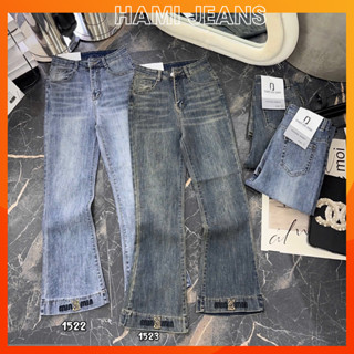 Quần jean ống loe lỡ cạp cao co giãn quần bò loe 9 tấc siêu xinh