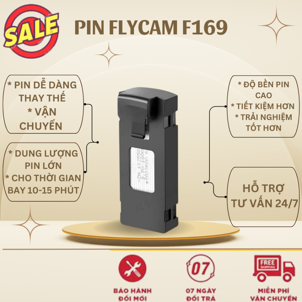 Pin Flycam F169, Pin Drone V166 Dung Lượng Cao 3.7V, Pin Flycam Mini XT204 Chính Hãng