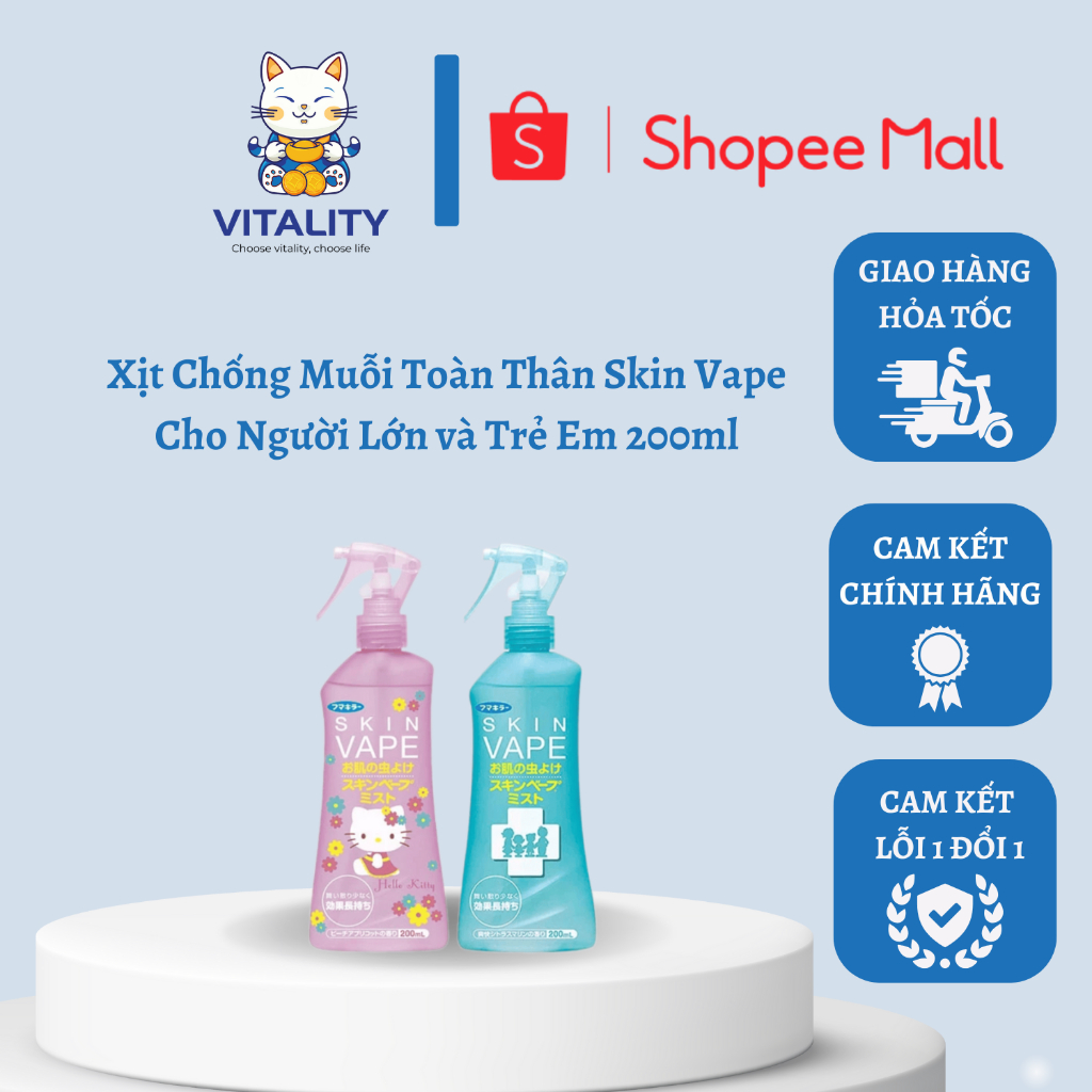 Xịt chống muỗi côn trùng cho bé Skin Nhật Bản 200ml giúp đuổi muỗi xua đuổi côn trùng Vitality Store