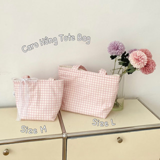 [Ảnh thật shop chụp] Túi Tote Canvas Caro Hồng Chần Bông - Our.Leoni