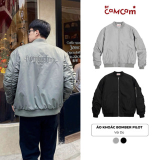 Áo Khoác Bomber Pilot Oversized Chần Bông Thêu Chữ Thời Trang Nam Nữ ByCamcam