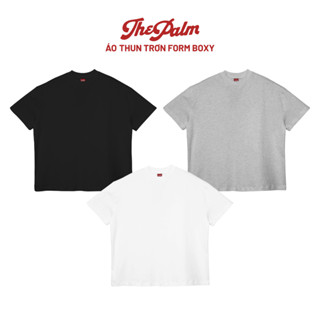 CHÍNH HÃNG - Áo Thun Trơn Trắng/Đen/Xám Tiêu UNISEX Form Boxy - ThePalm