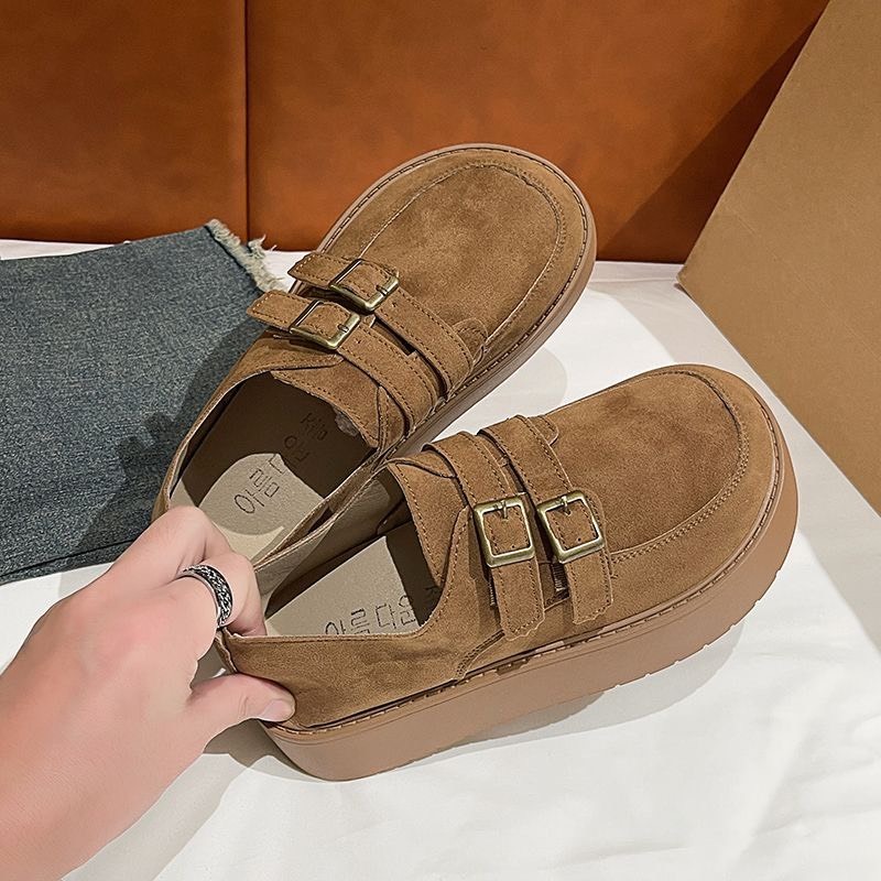 Facesun Retro Maillard trọn gói mùa đông nhung mới giày lười mũi tròn giày cotton trượt