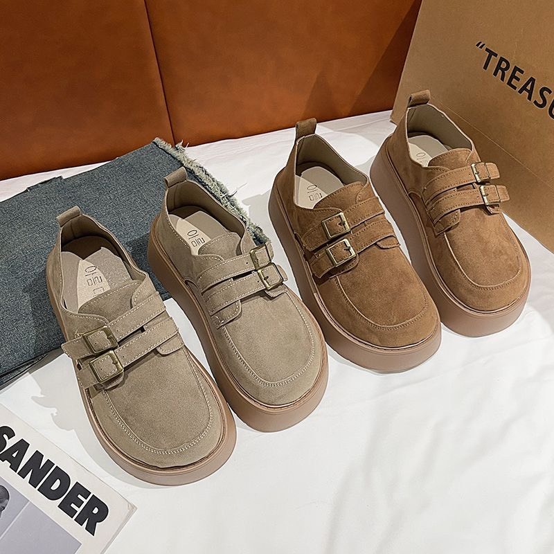 Facesun Retro Maillard trọn gói mùa đông nhung mới giày lười mũi tròn giày cotton trượt