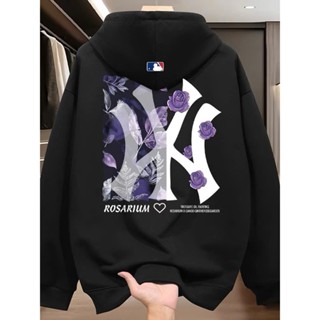  Áo Hoodie ASEITY Lót Lông Cáo Mũ To Hai Lớp Form Rộng - MLB - NY HOA TÍM 