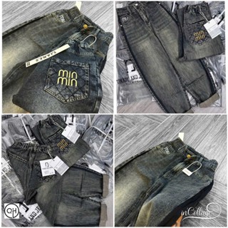 Quần Bò Baggy Jeans Lưng Chun Phối Túi Thêu Min , Quần Bò Jeans Denim Nữ Cạp Cao Dáng Baggy Phong Cách Ulzzang