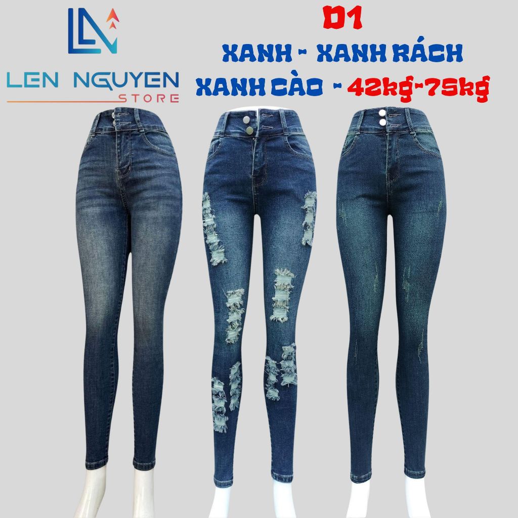 D1_Quần jean nữ, dài, lưng cao, quần bò nữ dáng ôm, quần rin nữ có big size, cho 42kg đến 75kg,LEN NGUYEN STORE