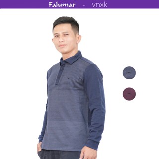 Áo nỉ nam cổ đức xuất Hàn, Áo polo nam trung niên dài tay kẻ ngang phong cách Hàn Quốc