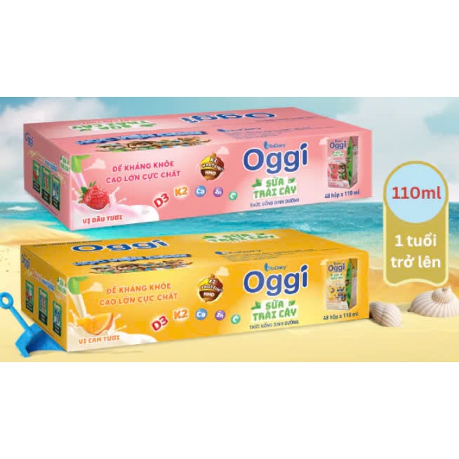 Sữa trái cây Oggi vị dâu/cam 180ml và 110ml - Thùng 48 hộp - VitaDairy