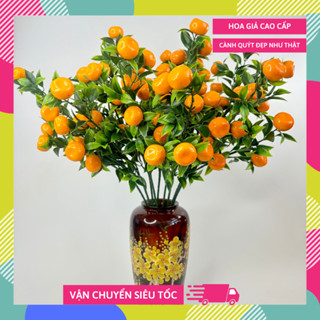 Hoa giả Cành Quất giả, cành Quýt giả trang trí tết siêu đẹp, hoa giả decor cao cấp - Cành quýt 9 quả