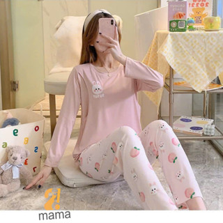 Bộ Bầu Mặc Nhà Cotton Thỏ hồng Đồ Bầu Sau Sinh Mở 2 Bên Cho Con Bú Và Quần Chun Chỉnh Bụng, Dài Tay 2mama