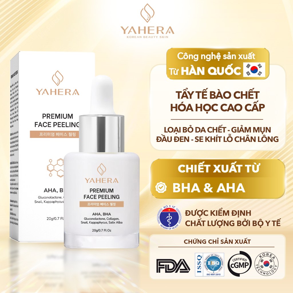 Tẩy tế bào chết hóa học cao cấp YAHERA Premium Face Peeling BHA2% AHA7% loại bỏ tế bào chết, se khít lỗ chân lông 20g