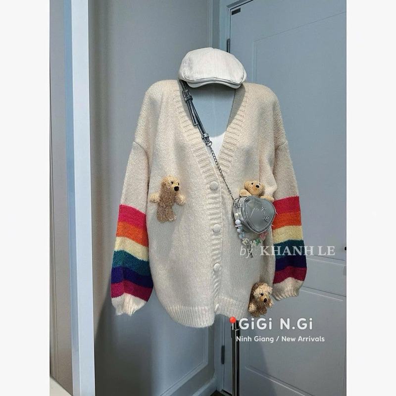 ÁO CADIGAN 13DE MARZO GẤU TAY VIỀN MÀU [HÀNG SẴN]