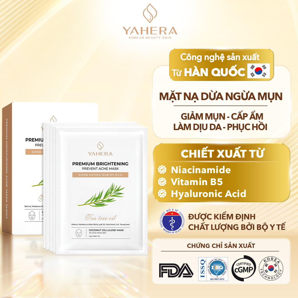 Hộp 10 mặt nạ mụn thạch nước dừa tươi cao cấp YAHERA Premium Moisturizing Acne Mask Sheet giảm mụn, cấp ẩm,làm dịu da