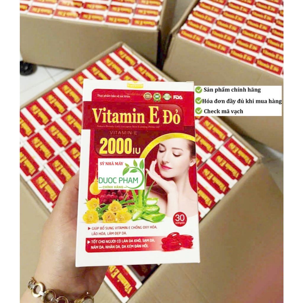 Vitamin E Đỏ 2000IU, Vitamin e đỏ 2000 giúp da căng bóng, trắng da, trẻ hóa  hộp 30 viên