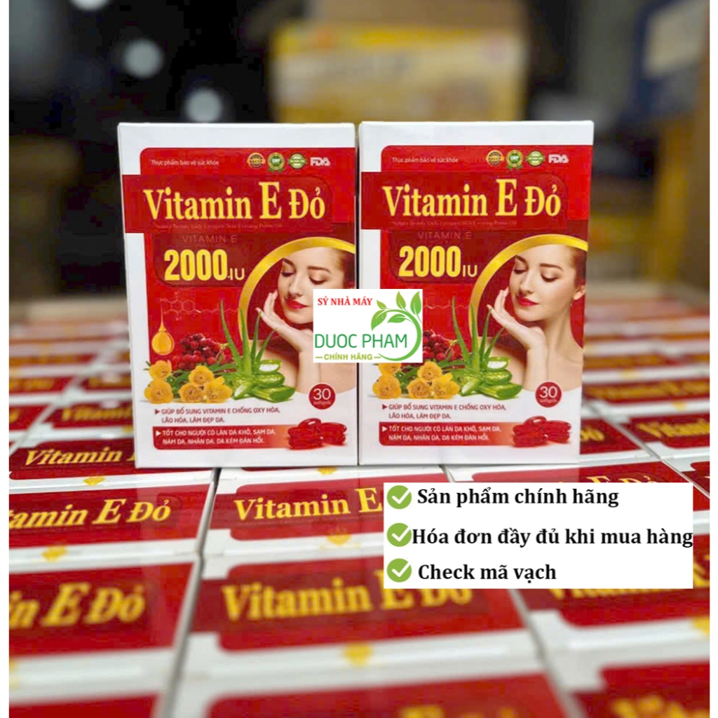 Vitamin E Đỏ 2000IU, Vitamin e đỏ 2000 giúp da căng bóng, trắng da, trẻ hóa  hộp 30 viên
