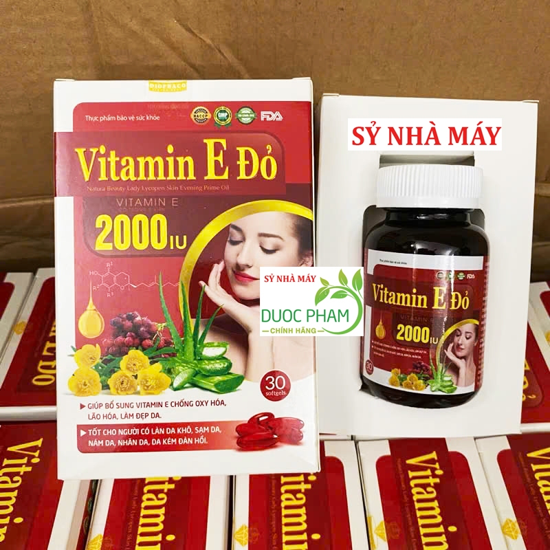 Vitamin E Đỏ 2000IU, Vitamin e đỏ 2000 giúp da căng bóng, trắng da, trẻ hóa  hộp 30 viên