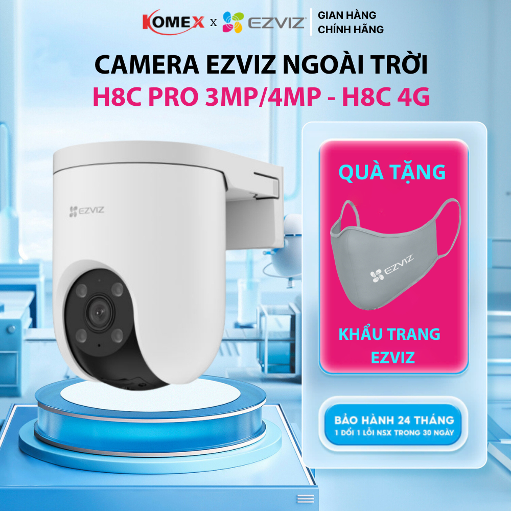 Camera wifi EZVIZ ngoài trời H8C PRO 3MP/ 4MP - H8C 4G đàm thoại 2 chiều, có màu vào ban đêm