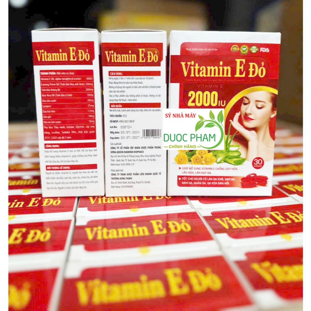 Vitamin E Đỏ 2000IU, Vitamin e đỏ 2000 giúp da căng bóng, trắng da, trẻ hóa  hộp 30 viên