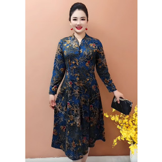 Đầm Nữ Trung Niên Dự Tiệc Cổ Tàu Thanh Lịch Tặng Mẹ - Đầm Thu Đông Cao Cấp  Chất Liệu Thun Lạnh Co Giãn 4 Chiều