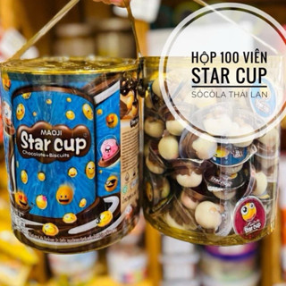 [DATE MỚI2025 hot] 1 Hộp 100 hũ Bánh Quy chấm kem socola viên Star Cup Maoji Thái Lan (hũ siêu to)