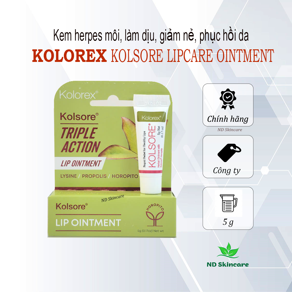 Kem herpes môi, làm dịu, giảm nẻ, phục hồi da Kolorex Kolsore Lip Care Ointment - 5 gram