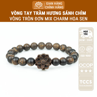 Vòng tay trầm hương hạt tròn mix hoa sen trầm Sánh Chìm mang bình an may mắn - Xưởng Mộc Việt