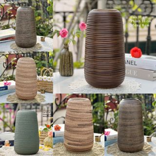 Bình hoa dáng chuông, vò gốm mộc Bát Tràng nhiều màu sắc cắm hoa trang trí phòng khách đẹp, sang trọng