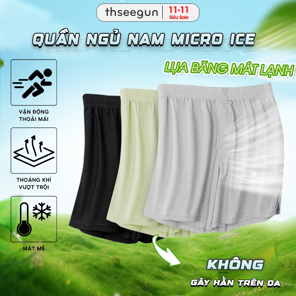 Combo 3 Quần Ngủ Cho Nam, Quần Đùi Nam Mặc Nhà Thseegun, Chất Liệu Thun Lạnh Micro ICE Siêu Thoáng Mát, Mềm Mịn, Co Giãn
