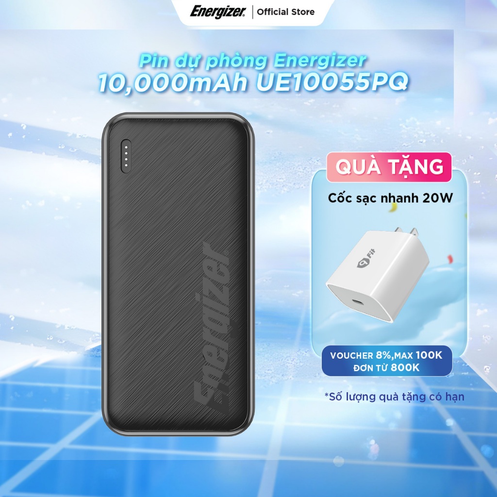 Sạc dự phòng Energizer 10000mAh UE10055PQ - thiết kế nhỏ gọn, tích hợp sạc nhanh 22.5W