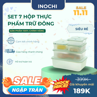 [TẶNG MÓC DÍNH TRONG SUỐT] Set 7 hộp đựng thực phẩm Inochi (4 hộp 290ml-2 hộp 900ml-1 hộp 3600ml)