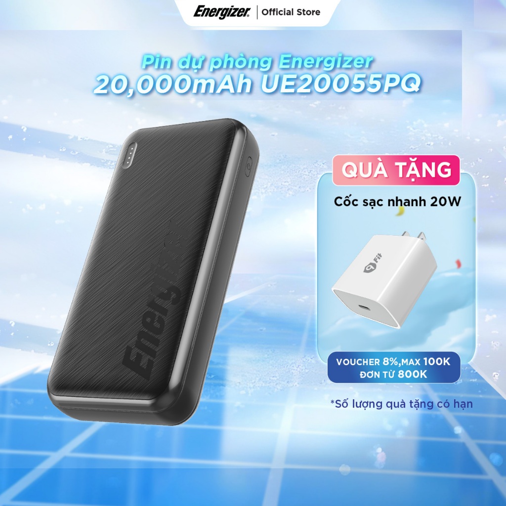 Sạc dự phòng Energizer 20000mAh UE20055PQ - 3 cổng sạc ra tiện lợi, tích hợp sạc nhanh 22.5W