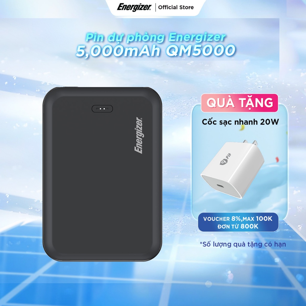Sạc dự phòng Energizer 5000mAh QM5000 -Tích hợp sạc không dây,thiết kế từ tính, nhỏ gọn