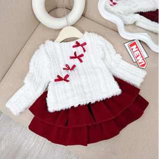 Set Áo Lông Kèm Chân Váy Nhung Cho Bé Gái Diện Noel Chubby Store - Set Đồ Đi Chơi Cho Bé Gái