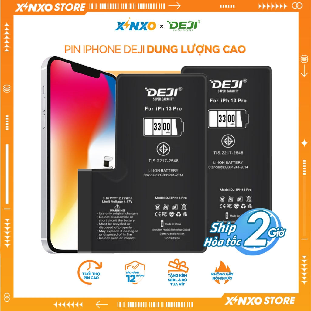 Siêu Pin dung lượng cao Deji cho IP 6/6S/7/8/X/XR/XS/XSM/11/12/13/Plus/ProMax/SE2/SE3 Bảo Hành 12th