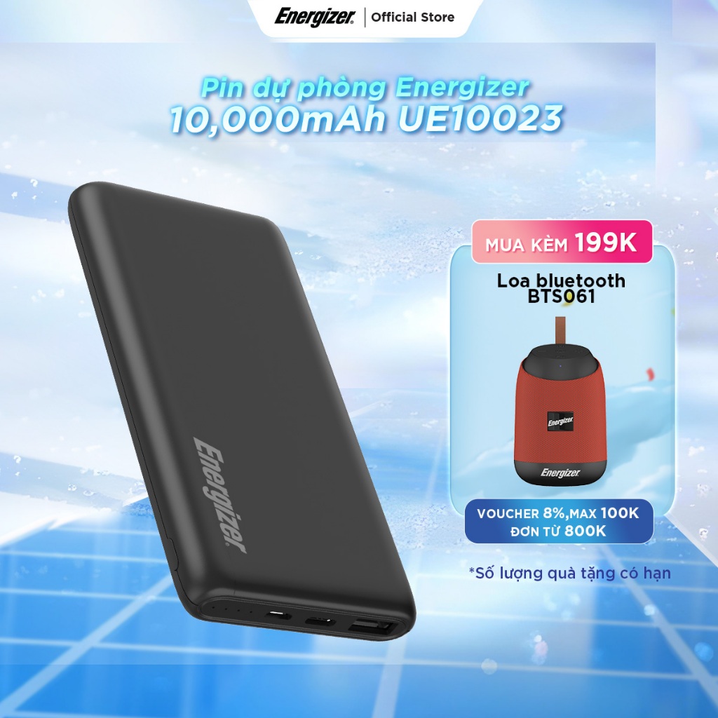 Sạc dự phòng Energizer 10000mAh UE10023- tích hợp cổng sạc ra USB-A và type C tiện lợi- Hàng chính hãng