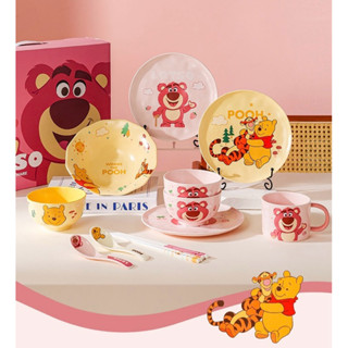  Set 5 Món Bộ Đồ Ăn Bằng Sứ Disney Chén Dĩa Ly Muỗng Đũa Pooh & Gấu Dâu. Set Hộp Quà Tặng Dễ Thương  Chính Hãng Graby  
