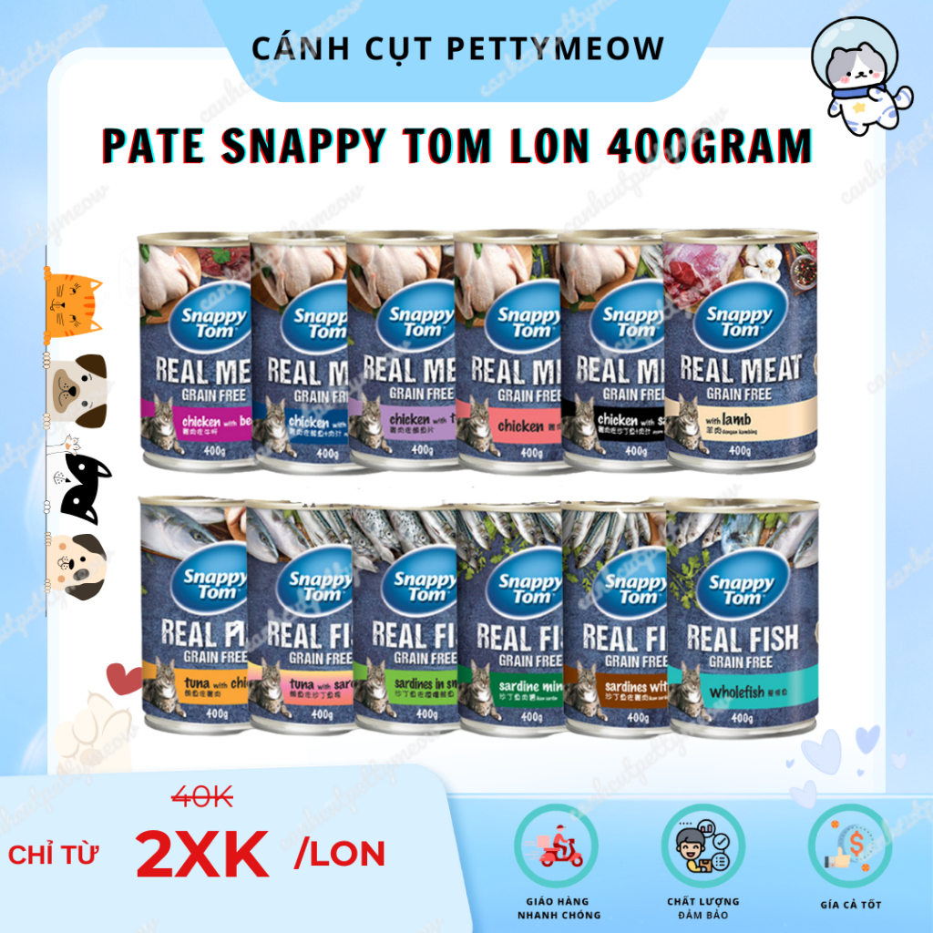 [400gram] Pate Snappy Tom Real Meat - Real Fish Lon 400gram Cho Mèo - Grain Free Cho Mèo Trưởng Thàn