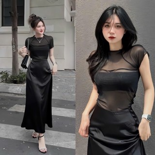 BIGSIZE HIẾU HIẾU (55-95KG) - Set thời trang nữ xinh diện phố (Dài-Ngắn) Áo lưới tay ngắn có lót + Chân váy lụa tôn dáng