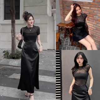  Bigsize Set áo lưới có mút ngực kèm chân váy lụa dáng dài 55-95kg 