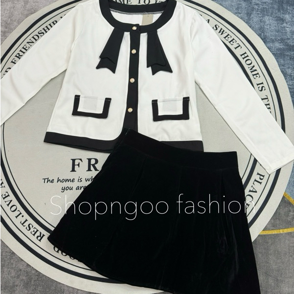 Set váy thời trang nữ,KÈM HÌNH THẬT Set ÁO TAY DÀI phối nơ chân váy NHUNG phong cách Hàn quốc siêu xinh shop ngô fashion | BigBuy360 - bigbuy360.vn