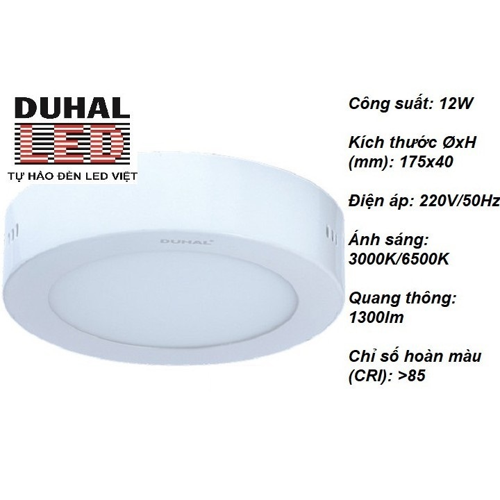 DUHAL CHÍNH HÃNG 12W Đèn LED panel tròn gắn nổi Duhal KDGC512, BH 24 THANG ĐỔI MỚI