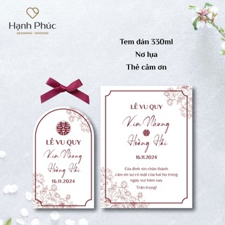 Tem dán (cho chai 330ml) + Nơ lụa + Thẻ cảm ơn