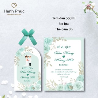 Tem dán (cho chai 330ml) + Nơ lụa + Thẻ cảm ơn