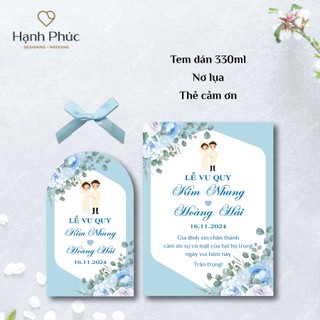Tem dán (cho chai 330ml) + Nơ lụa + Thẻ cảm ơn