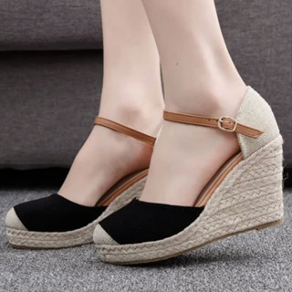 Giày đế xuồng giày đế xuồng 9 phân Sandal Nữ đế bọc cói kiểu mới